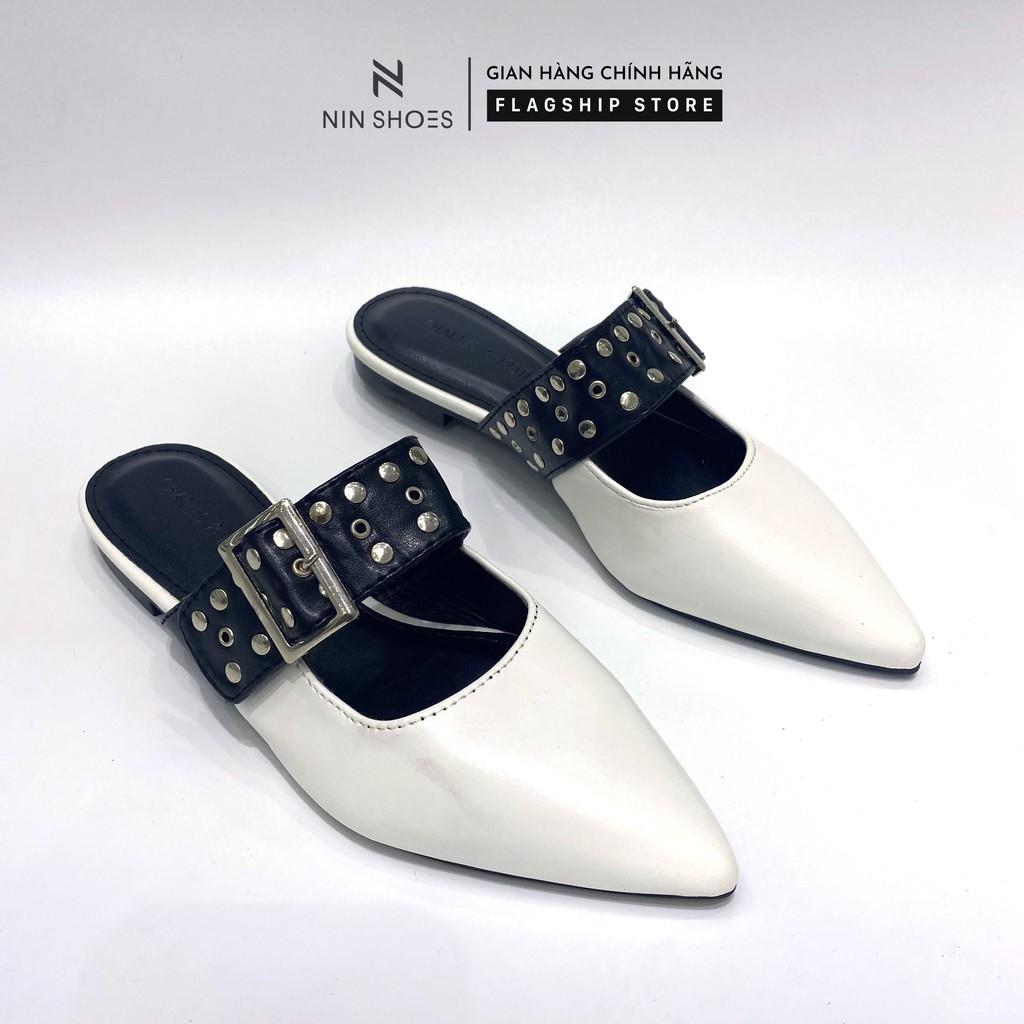 Dép sục nữ Nin shoes - Sục nữ mũi nhọn quai ngang đính đinh 3 màu thời trang cao cấp