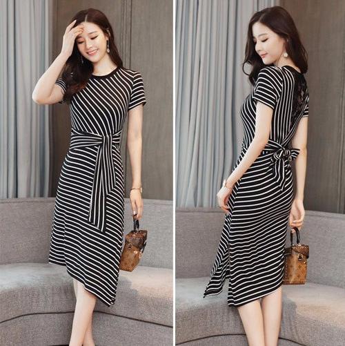 Đầm suông sọc phối ren lưng thiết kế sang trọng - DS45