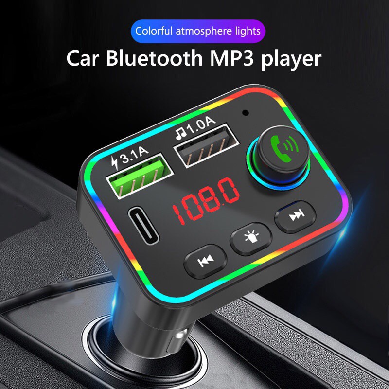 Bộ sạc ô tô, Bộ thu phát FM BT5.0 Máy nghe nhạc MP3 DC12-24V Bộ sạc USB PD kép Bluetooth không dây Rảnh tay với đèn đầy màu sắc