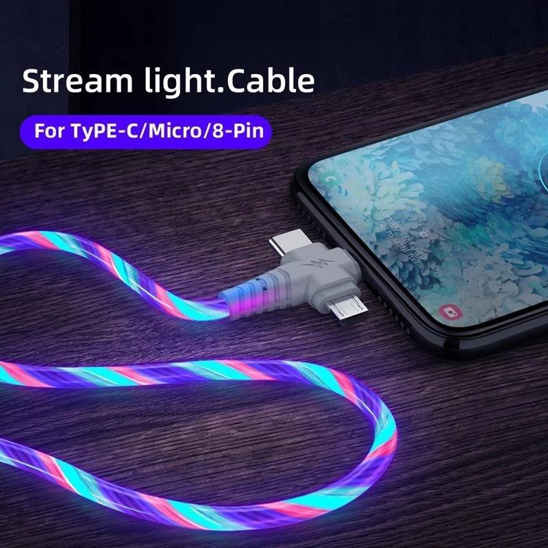 Dây Cáp Sạc Nhanh 3 Trong 1 Có Đèn LED Phát Sáng Dành Cho Điện Thoại iPhone Android