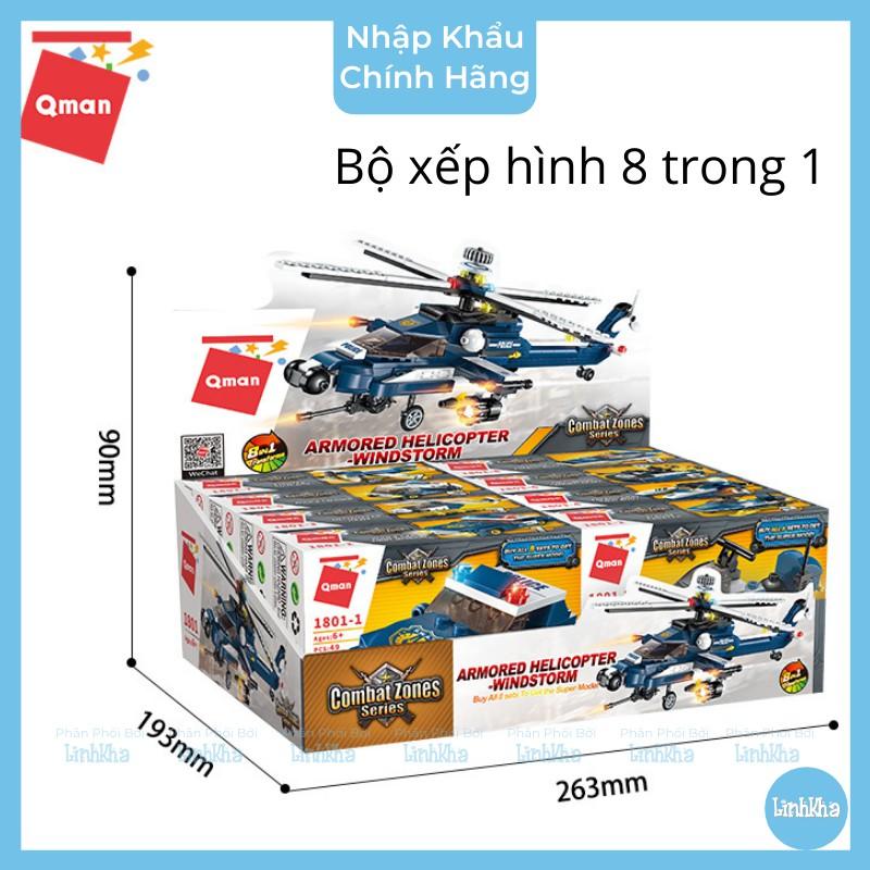 Đồ Chơi Xếp Hình Lắp Ráp Trực Thăng Chiến Đấu - Qman 1801 - Bộ gồm 8 hộp nhỏ 264 chi tiết cho bé 6y+