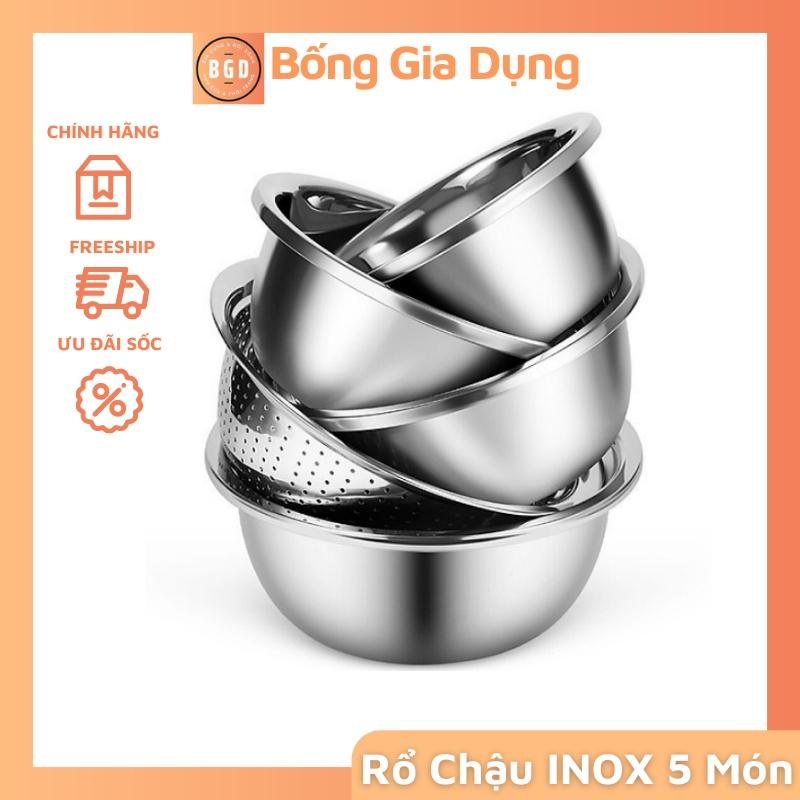 Set 5 Bộ Rổ Chậu Thau Bằng Inox Cao Cấp