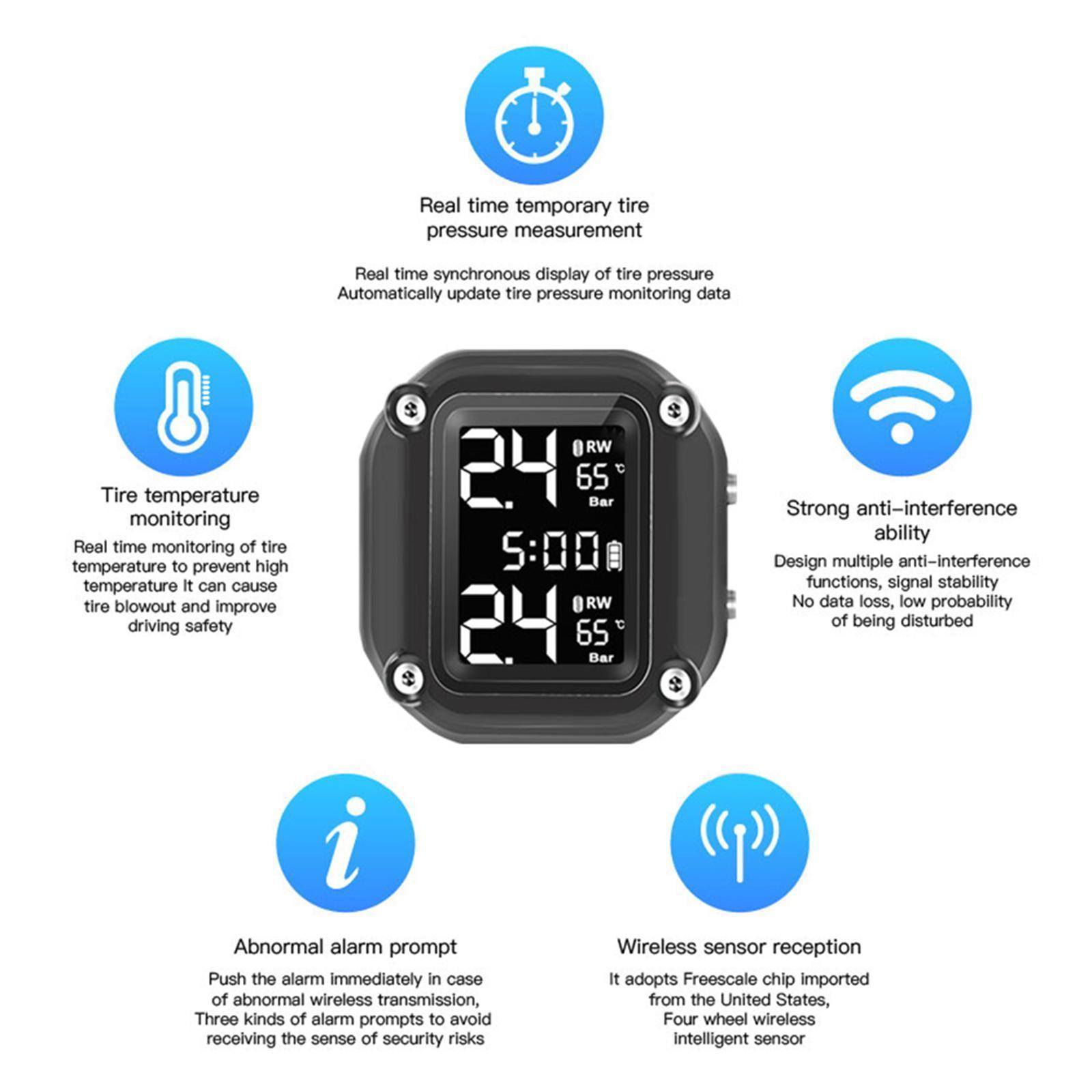 Motorcycle  Tire Pressure Monitoring System Warning Gauge Easy install