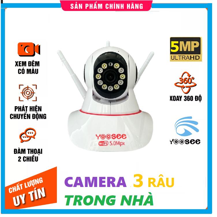 (Lỗi 1 đổi 1) Camera Yoosee 3 râu 5.0 11LED quay quét 360 độ, điều khiển xoay trên điện thoại, full phụ kiện - Hàng chính hãng