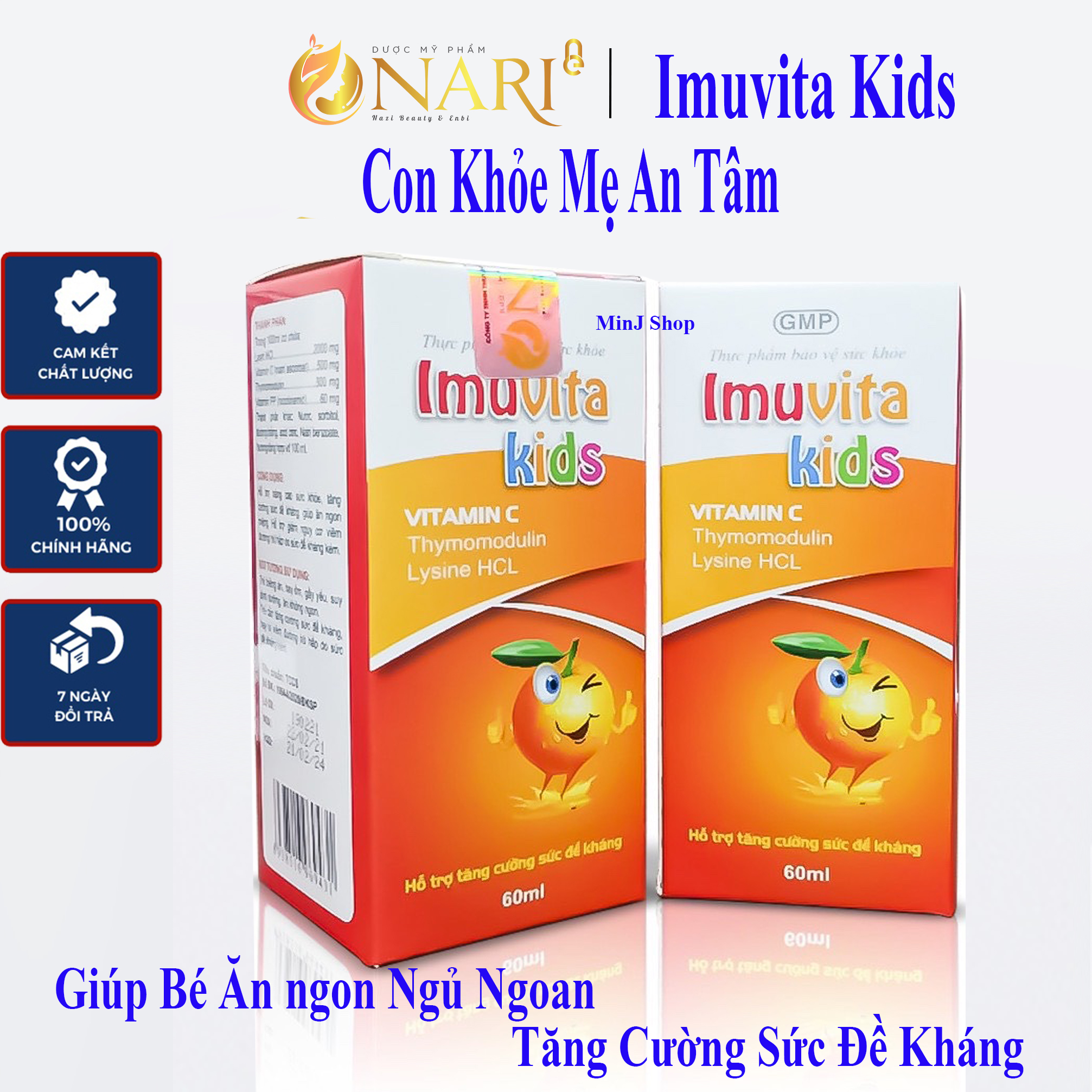 Siro ăn ngon cho bé biếng ăn táo bón chậm hấp thu tăng sức đề kháng Imuvita Kids chính hãng Nari hộp 60 ml