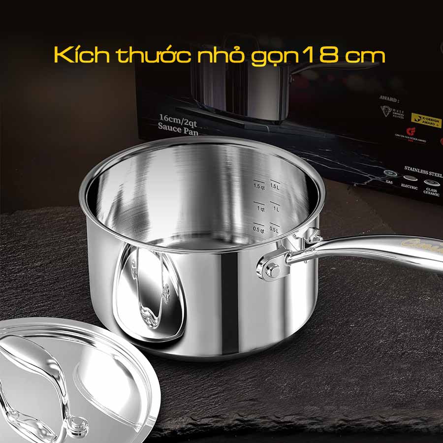 Quánh inox Ciwete SS0203-D Silver Queen Series 16cm Hàng chính hãng