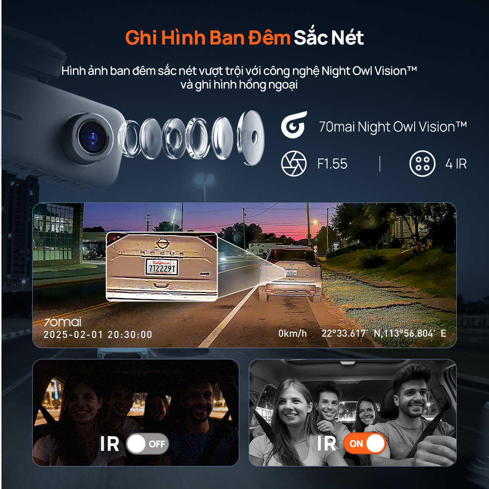Camera hành trình ô tô 70mai T400 ghi hình 3 mắt (Trước - Trong - Sau) có tích hợp GPS, giám sát toàn diện cho xe dịch vụ, xe gia đình - Hàng chính hãng