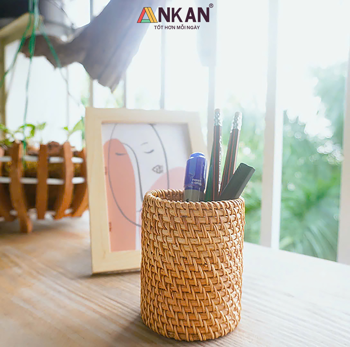 Cốc Mây Tre Đan Thủ Công Đa Năng - Đựng Bút, Cắm Hoa, Trang Trí Bàn Làm Việc - Phong Cách Vintage