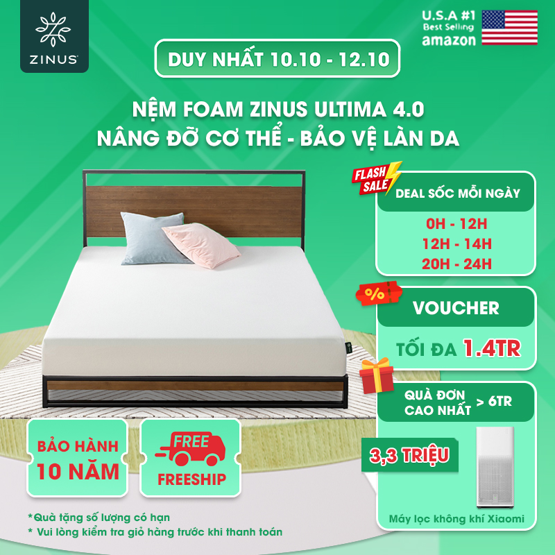 Nệm Foam Zinus Ultima 4.0 Nâng Đỡ Cơ Thể Bảo Vệ Làn Da