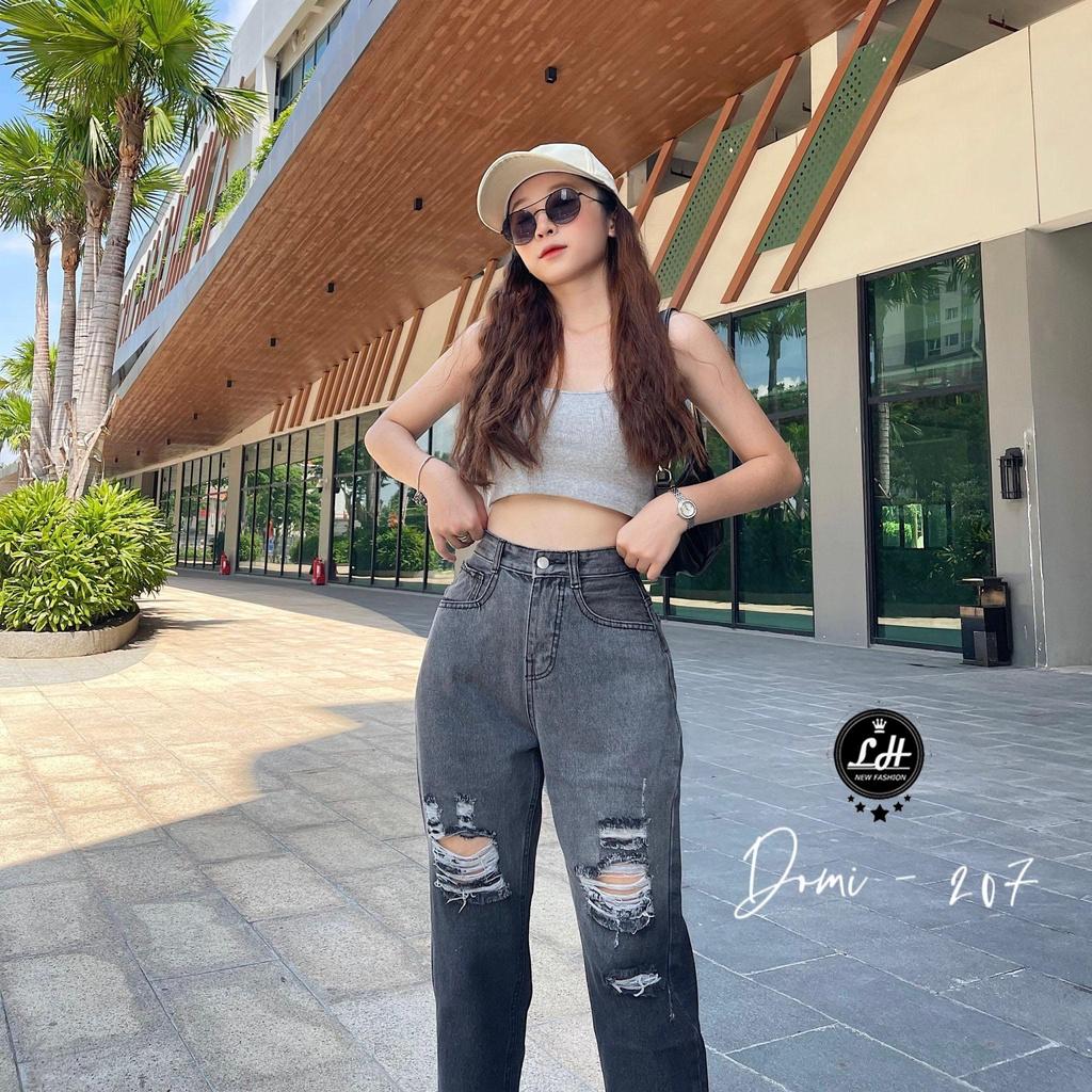 Quần bò baggy xám loang rách gối xả lai siêu cá tính Lê Huy Fashion MS 264