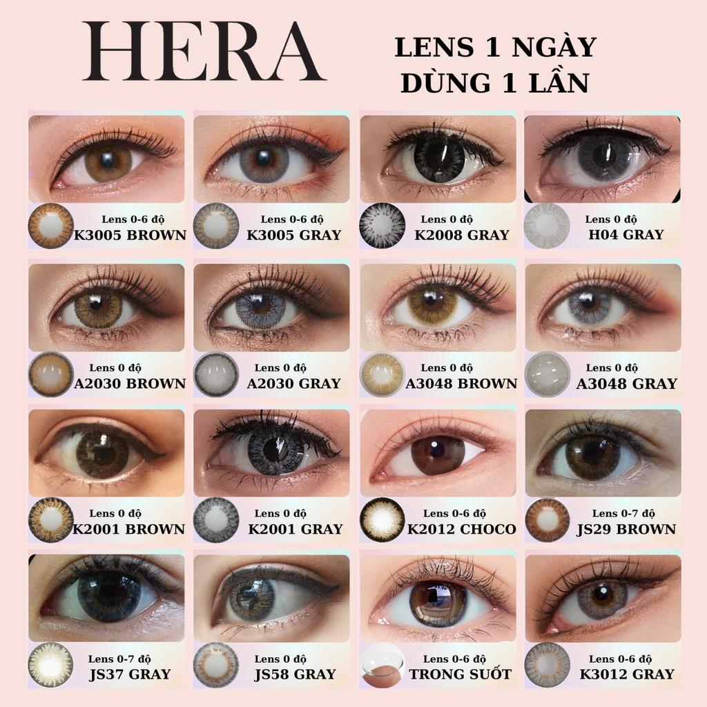 Kính Áp Tròng Hera Xám Nâu Ấm 0 - 6 Độ WARM PEWTER Nhập Khẩu Hàn Quốc Lens Cận 1 Ngày
