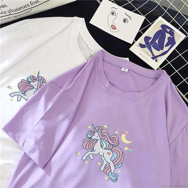 Women Round Collar Print Slim Short Sleeve T-Shirt Tops