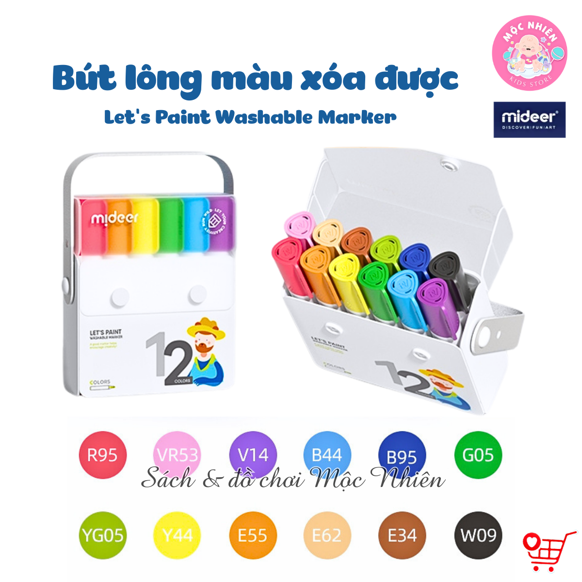 Bút lông màu nước xóa được an toàn cho bé Let's Paint Washable Marker Mideer