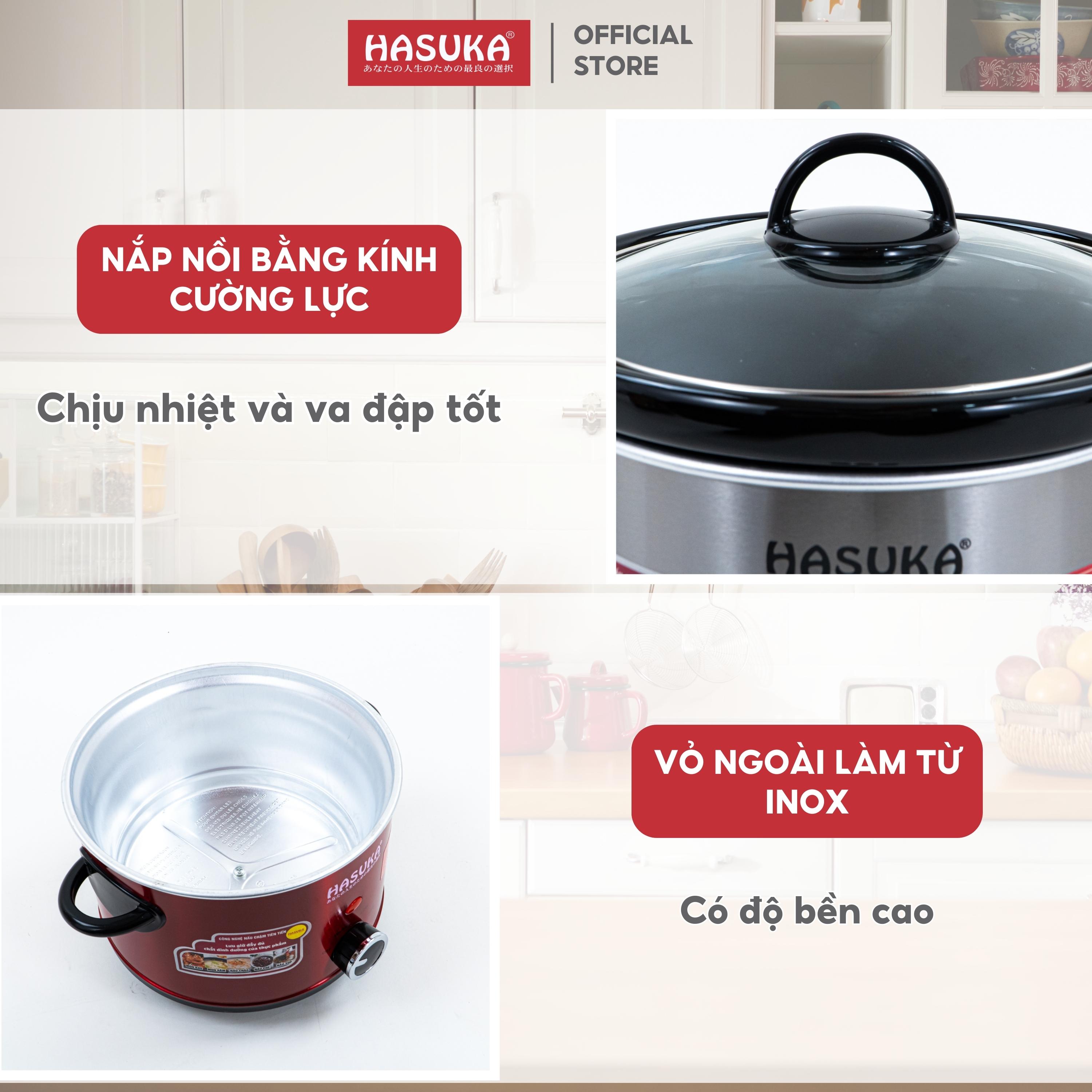 Nồi nấu chậm HASUKA HSK-118 dung tích 2.5L, công suất 160W đa năng với 3 chế độ nấu, lòng nồi được làm từ gốm ceramic - HÀNG CHÍNH HÃNG