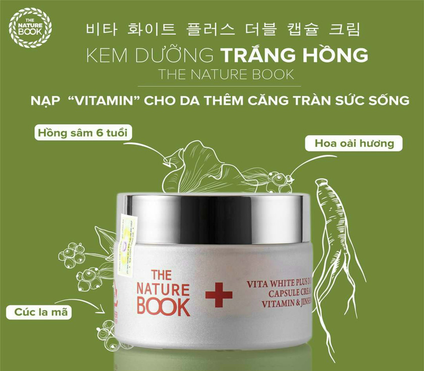 Kem dưỡng trắng hồng và tái tạo da The Nature Book Vita White Plus Double Capsule Cream 50g