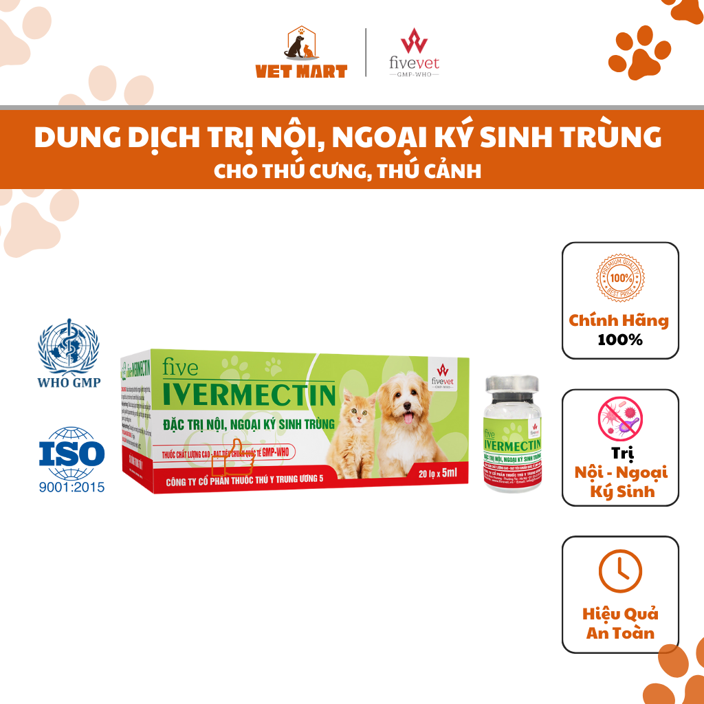 Five Ivermectin - Thuốc Hỗ Trợ Trị Nội, Ngoại Ký Sinh Trùng Cho Thú Cưng - Fivevet