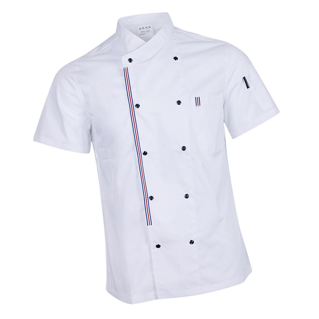 2pcs Womens Mens Chef Jackets Coat Short Sleeves Shirt Kitchen Uniforms