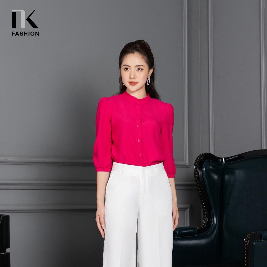 Áo Sơ Mi Cổ Tàu Tay Bồng NK FASHION Thiết Kế Đơn Giản Trơn Màu Trẻ Trung , Chất Vải Nhập Hàn Cao Cấp Không Nhăn NKSM2205008