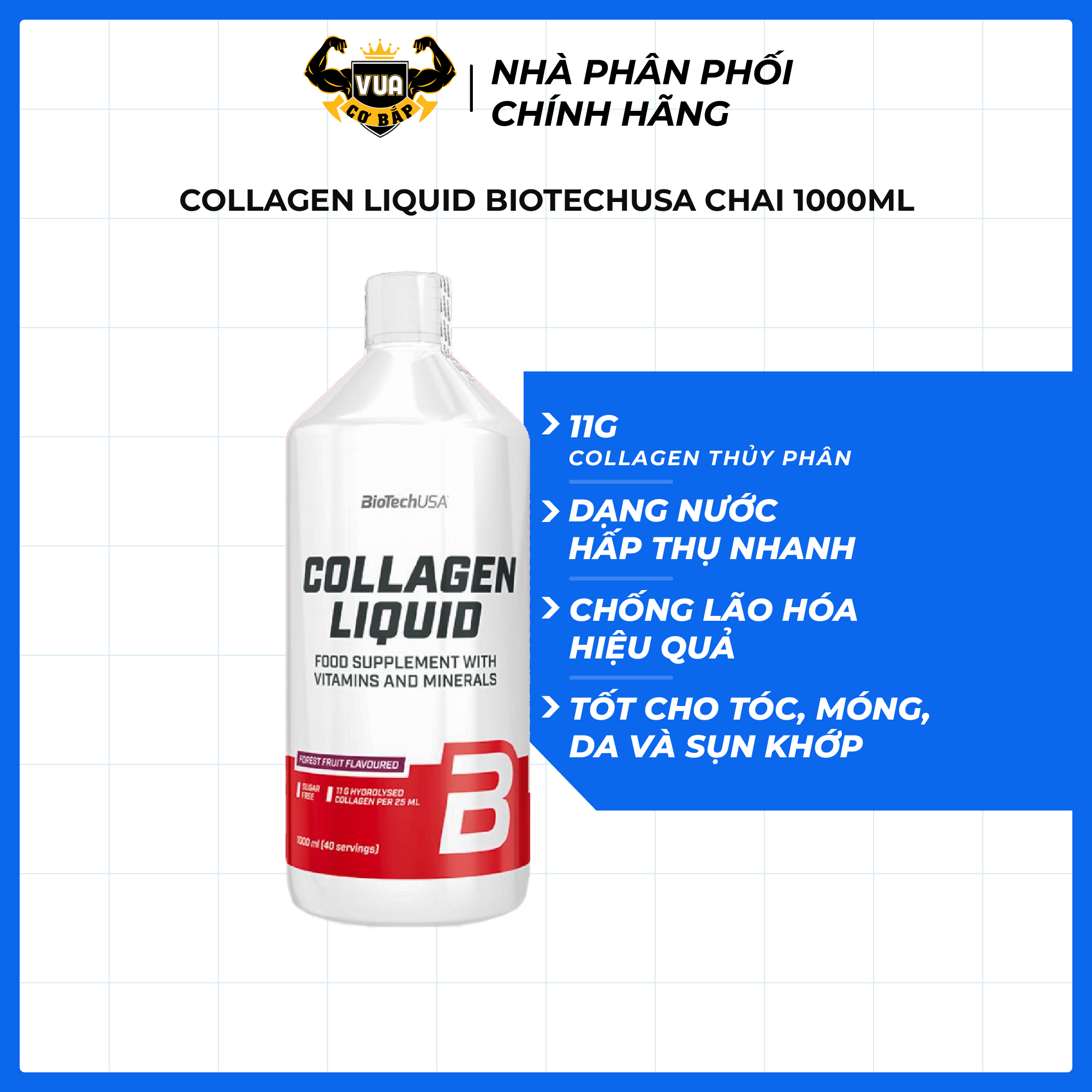 Collagen Liquid BiotechUSA Chai 1000ml T2.2025 - Forest Fruit - Tặng ngay Collagen Liquid BiotechUSA