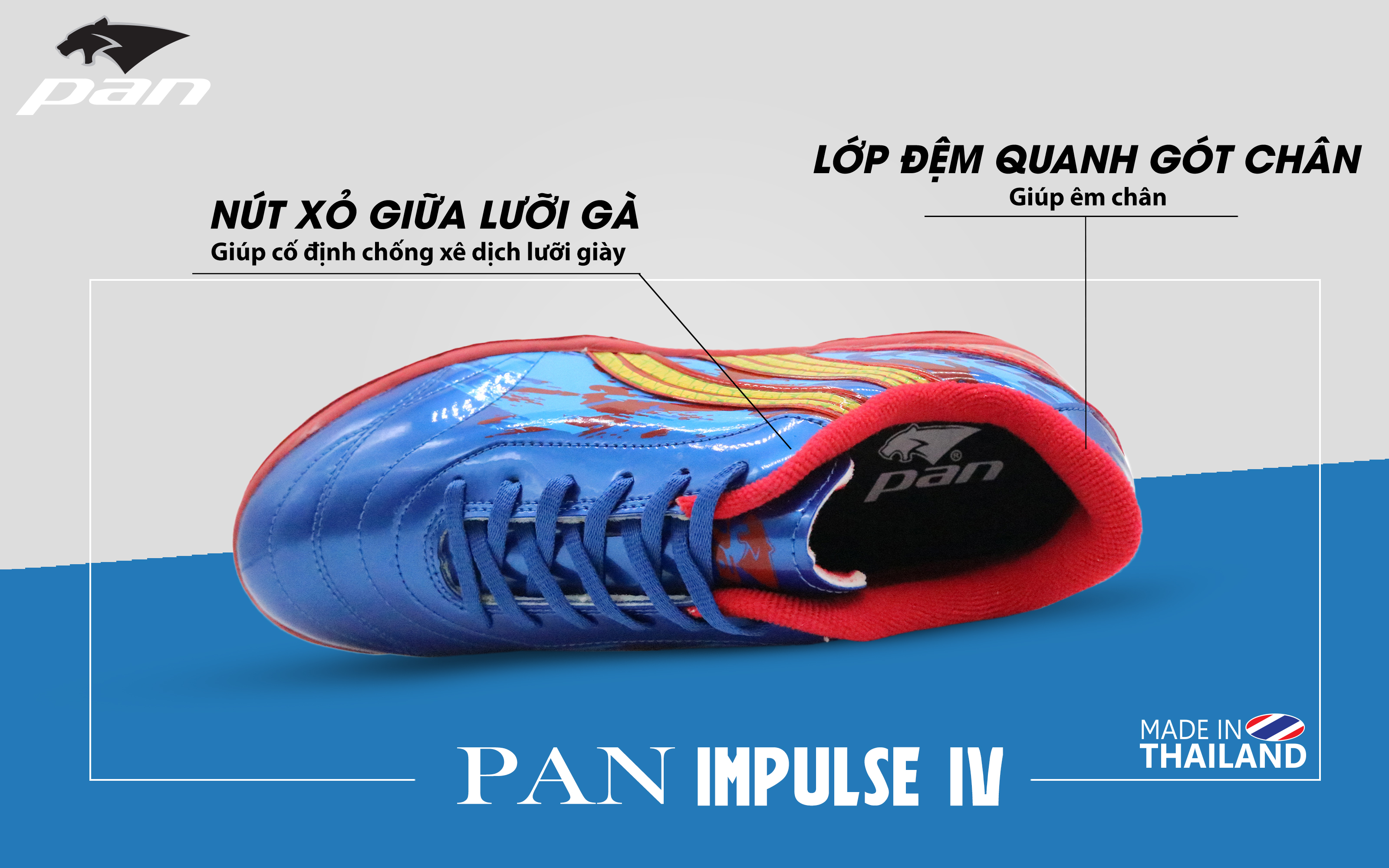 Giày Bóng Đá Cáo Cấp Futsa Pan TangGo II - Đỏ Xanh - Giày Đế Bằng - Chính Hãng Hàng Thái Lan