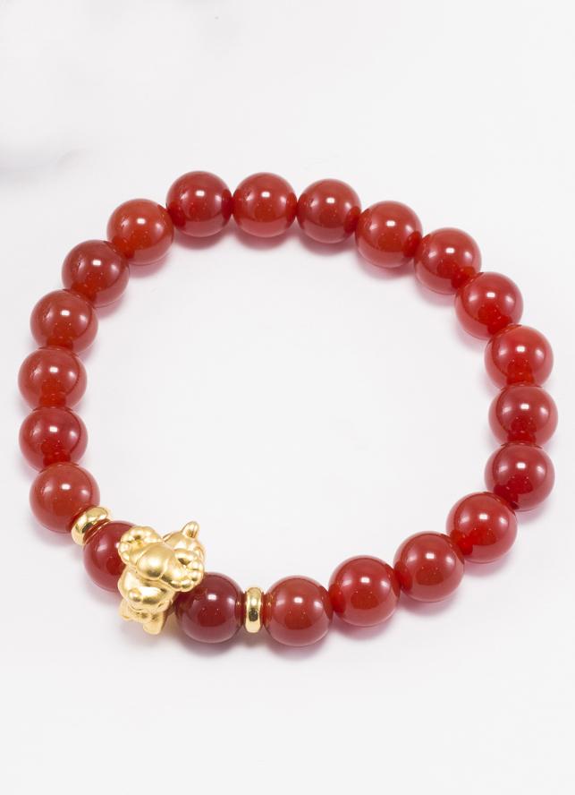 Vòng Tay Đá Mã Não Đỏ Charm Tuổi Mùi Bạc Mạ Vàng 24K