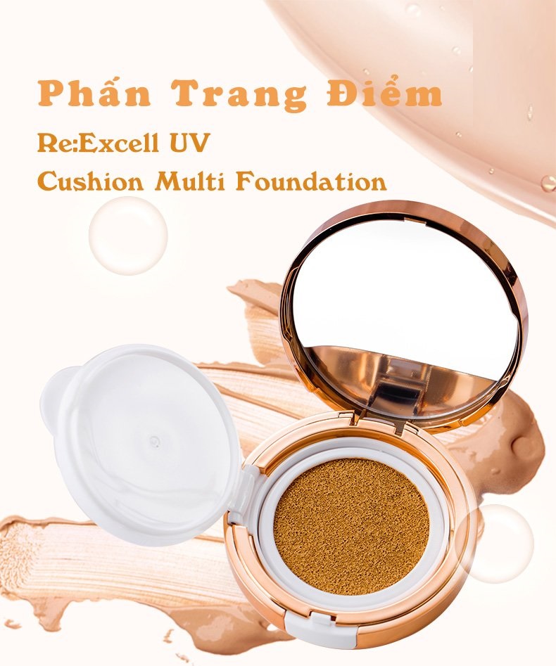 Combo 4 hộp phấn nước Hàn Quốc Re:Excell UV Cushion Multi Foundation SPF50+/PA+++ (mỗi hộp tặng kèm 1 lõi)