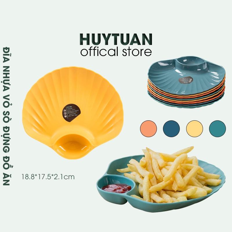 Đĩa nhựa vỏ sò - Đĩa đựng hoa quả, trái cây, đồ ăn có ngăn đựng sốt chấm tiện lợi