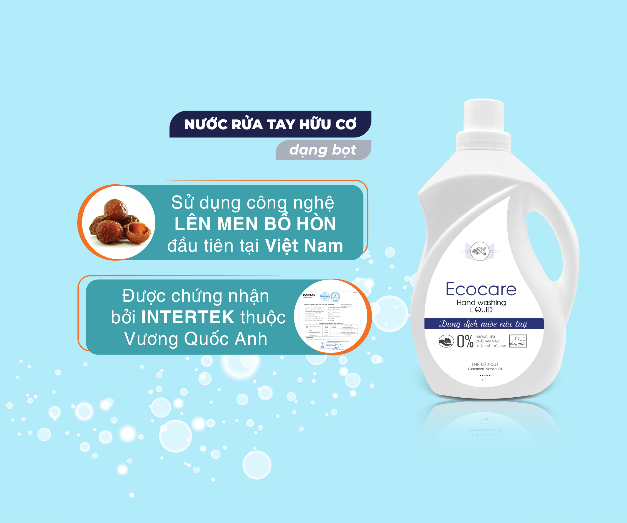 Nước rửa tay hữu cơ diệt khuẩn dạng bọt hương Cam 4000ml thương hiệu Ecocare ( tặng kèm vỏ tạo bọt)