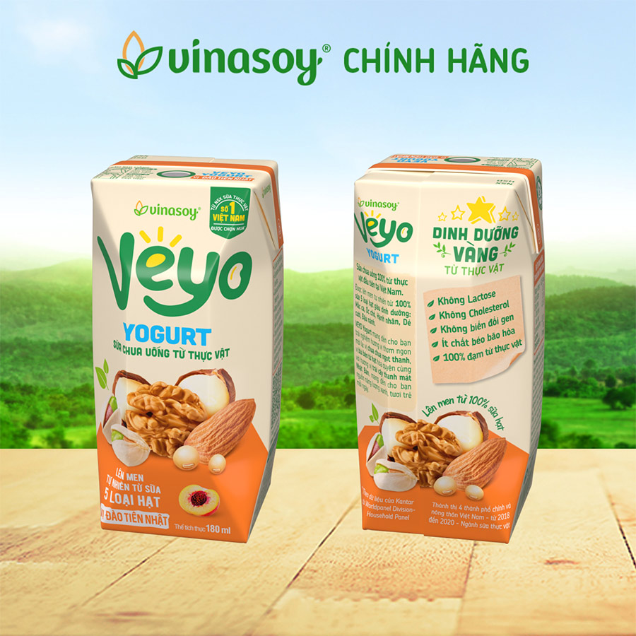 Thùng Sữa chua uống từ thực vật Veyo Yogurt ( 180ml x 30 Hộp) - Vị Đào Tiên Nhật