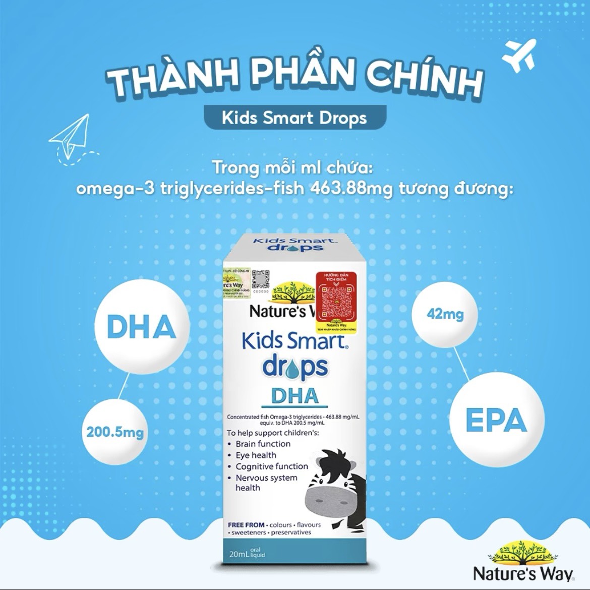 DHA Nature's Way Kids Smart Drops DHA 20ml dạng giọt giúp phát triển não bộ, thị lực cho bé