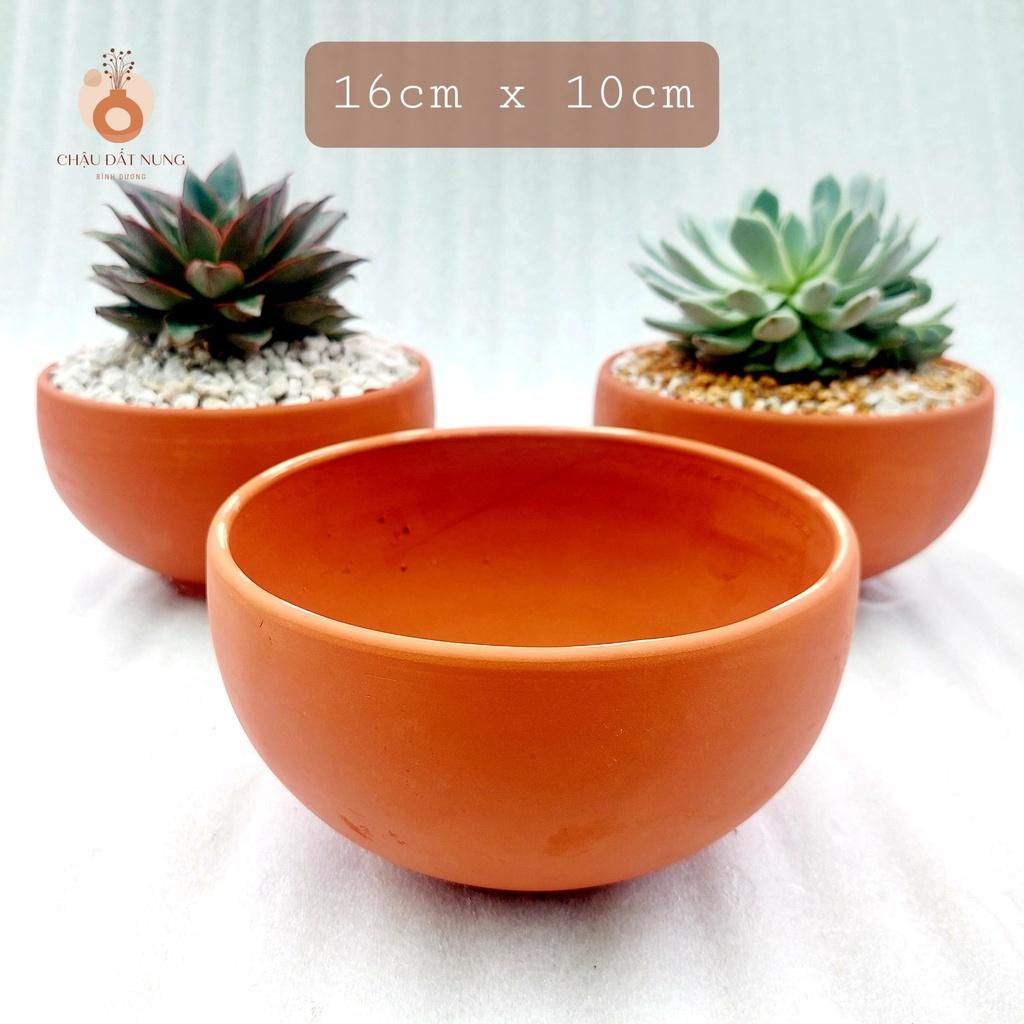 Chậu đất nung, Chậu sen đá - Tô 1610, miệng chậu 14-16cm, chiều cao 8.5cm
