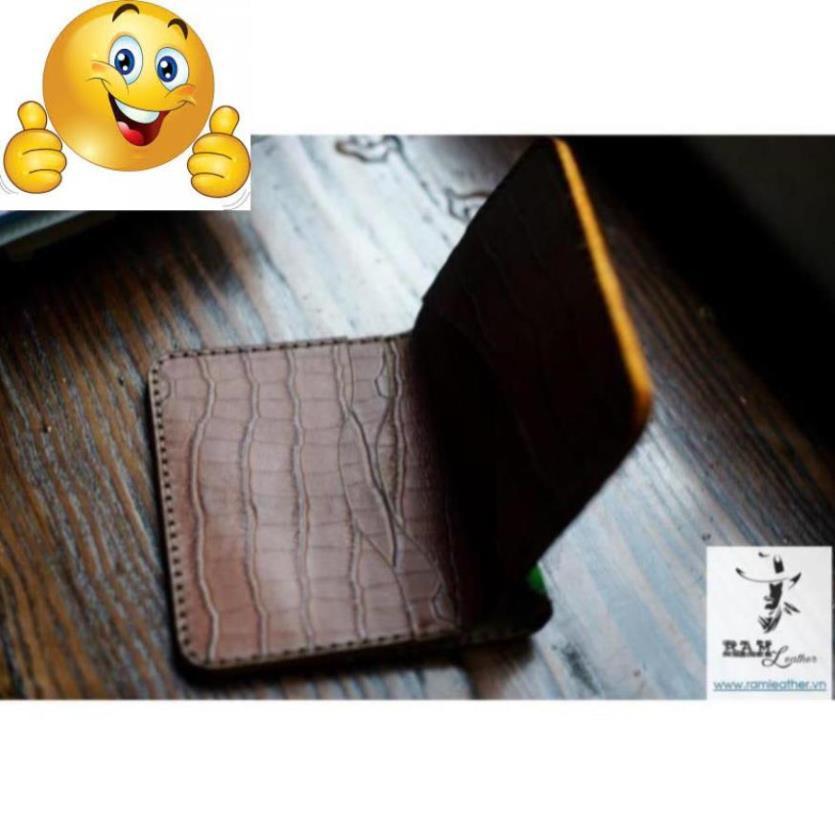 VÍ DA BÒ THẬT TRỐNG ĐỒNG MÀU XANH LÁ DÁNG ĐỨNG - RAM LEATHER HÀNG CHÍNH HÃNG