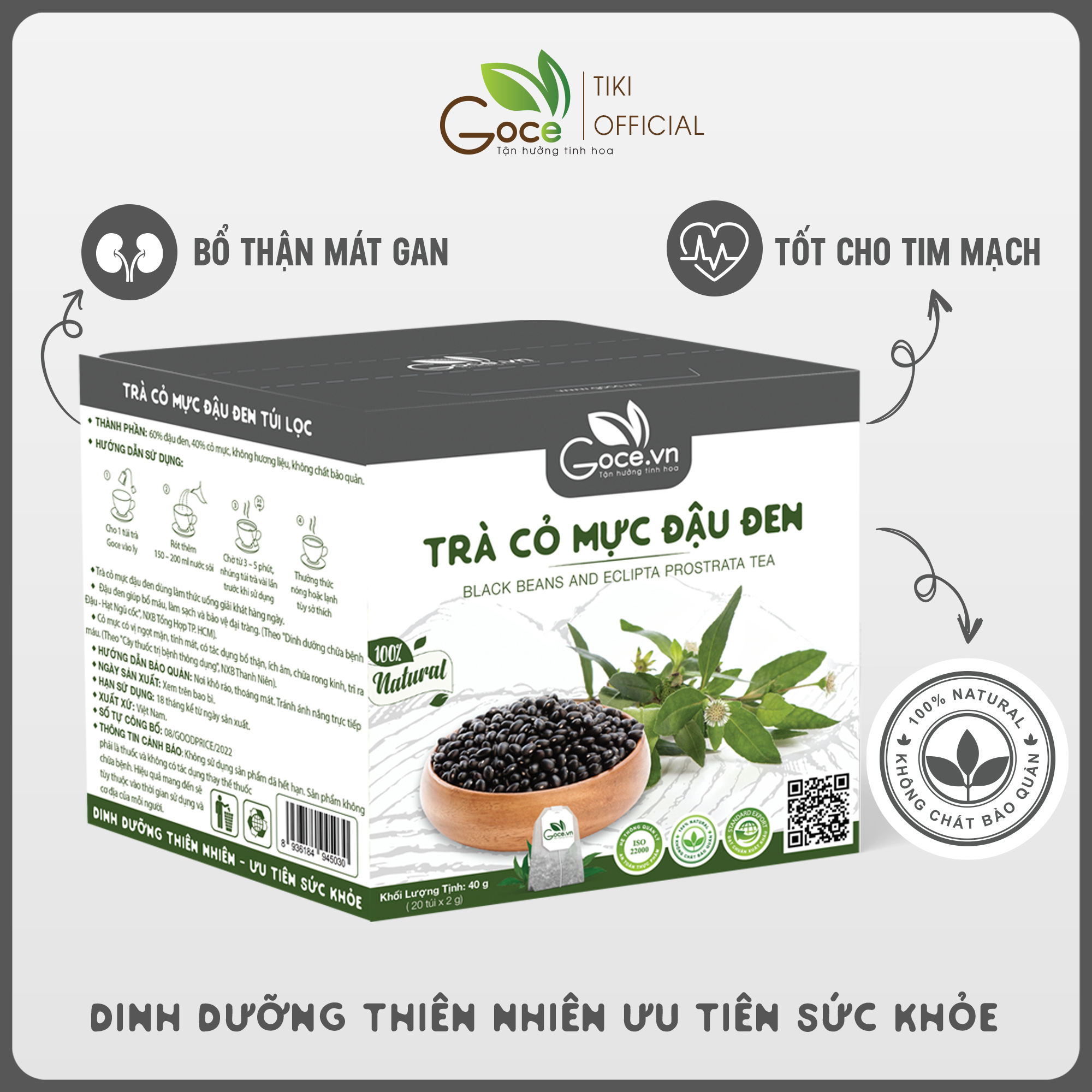 Trà cỏ mực đậu đen túi lọc Goce - Bổ thận mát gan