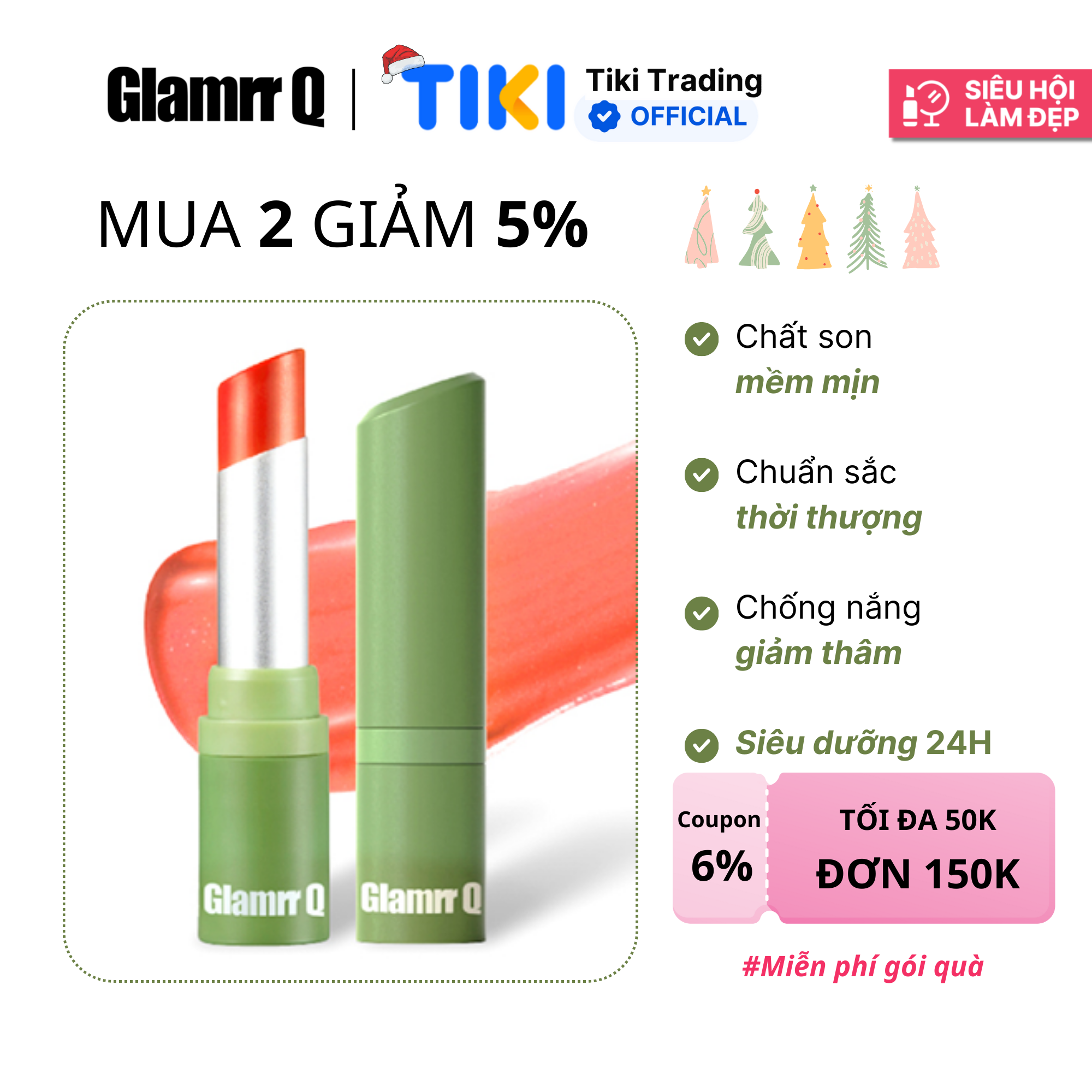 [Freeship 10k đơn 249k] Son dưỡng môi thuần chay có màu GLAMRR Q V​E​G​A​N S​U​P​E​R L​I​P B​A​L​M 4.5g by Gilaa