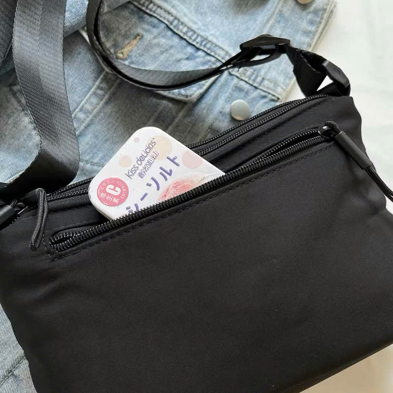Túi Xách Sọc Đen Nữ Vải Nylon – Túi Đeo Vai Dây Kéo 3 Lớp, Phong Cách Hàn Quốc - HÀNG CHÍNH HÃNG MINIIN
