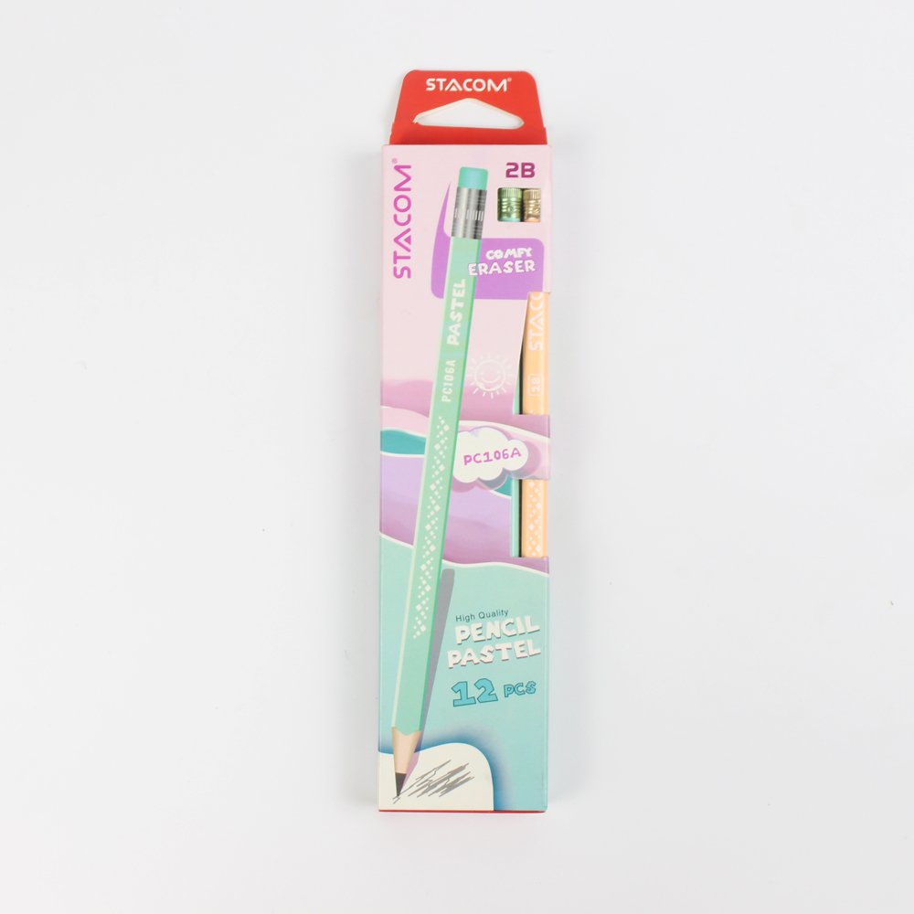 Bút chì gỗ Stacom màu pastel 2B/HB PC106A (hộp 12 cây)