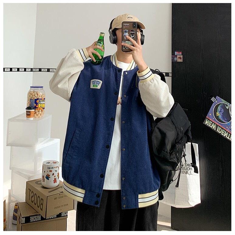 Áo Khoác Bomber Jacket Nhung Gân Tăm Thêu LOGO PUCBY Varsity Form Rộng Unisex Nam Nữ Ulzzang NUPAKACHI