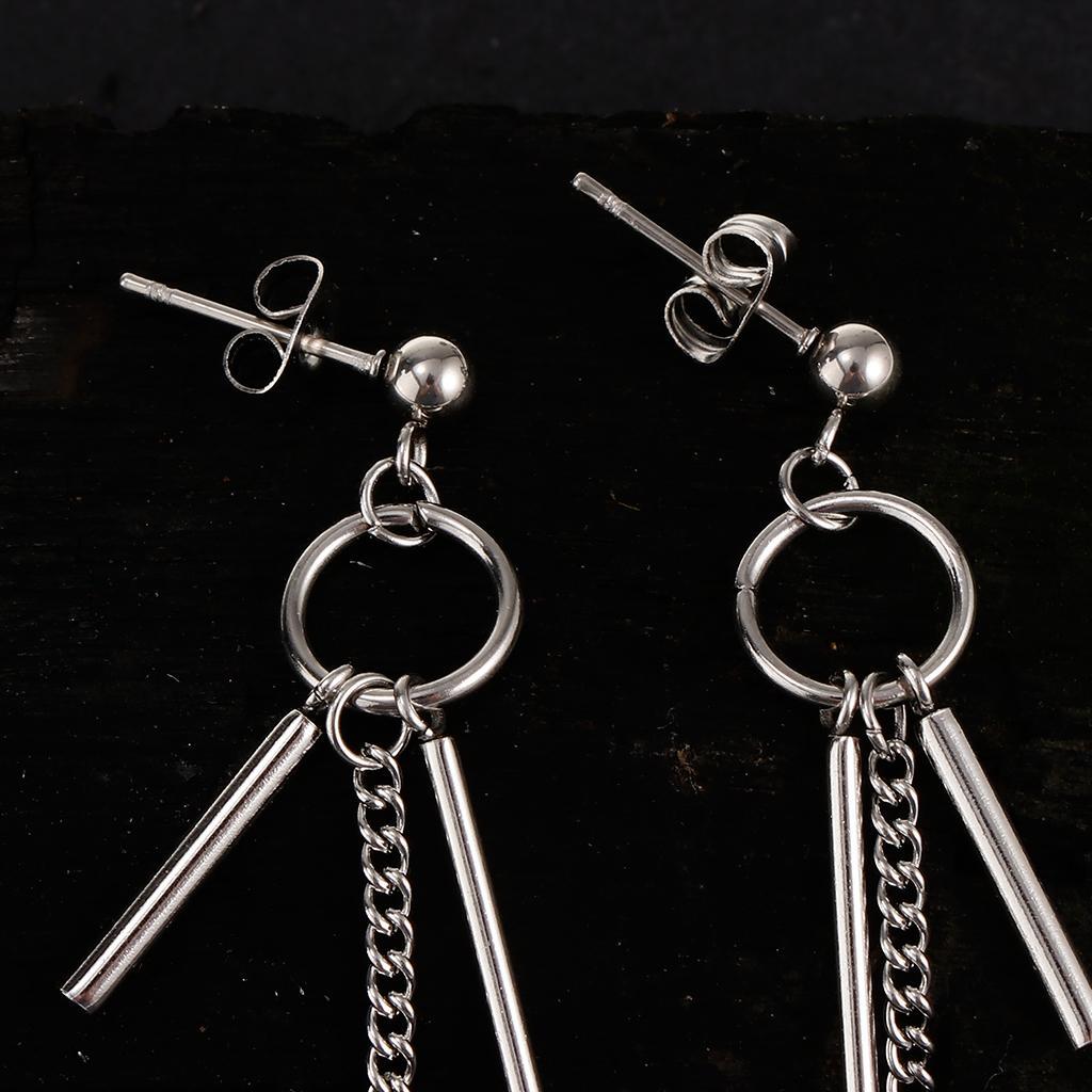 Stainless Steel Long Bar Chain Earrings Ring Loop Ear Clip