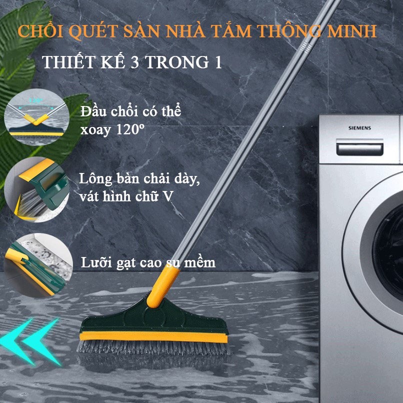 Chổi chà sàn nhà tắm thông minh thiết kế đầu gạt nước và đầu chổi xoay 120 độ