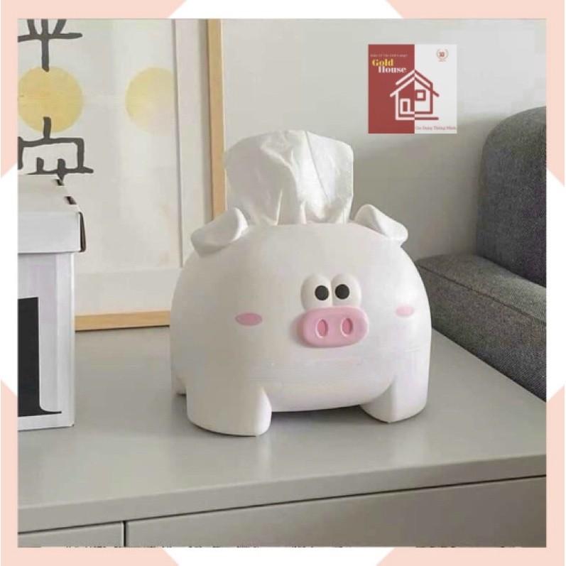 Hộp giấy ăn đựng khăn giấy hình lợn siêu cute dễ thương màu trắng và hồng