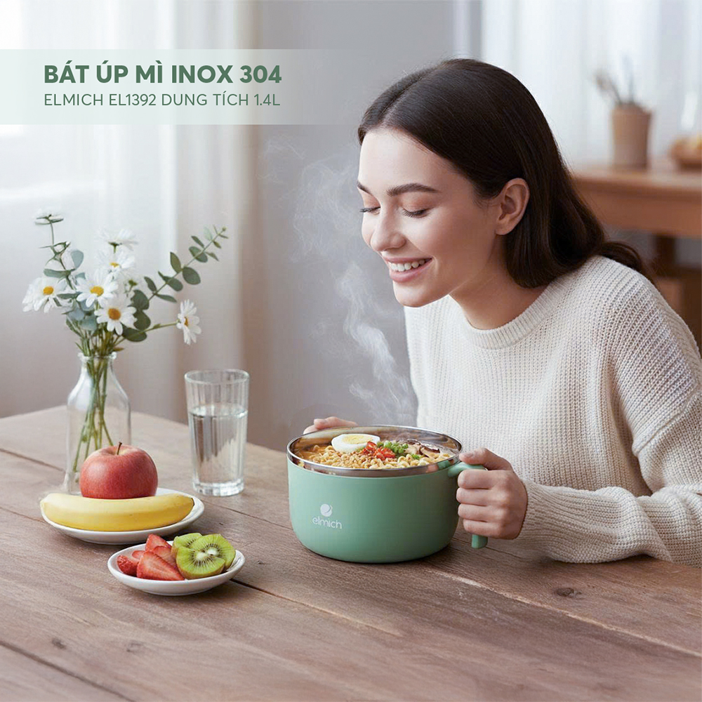 Bát Úp Mì Inox 304 Elmich EL1392 1.4L, Hàng Chính Hãng, Tay Cầm Tiện Lợi, Có Van Hơi - JoyMall