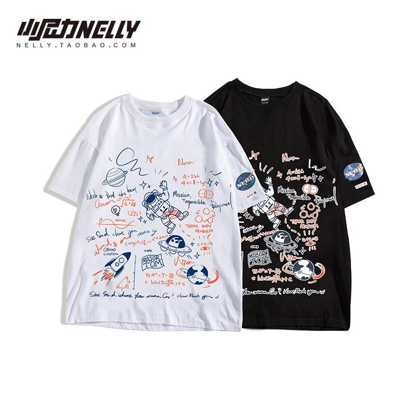 Áo Phông Ngắn Tay Phi Hành Gia Nelly Heybig Tay Lỡ 100% Cotton Tay Lỡ Tay Rộng Rãi Nam Nữ Phong Cách Hàn Quốc