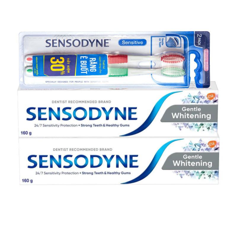 Hình ảnh Bộ 2 Kem Đánh Răng Sensodyne Gentle Whitening 160g/tuýp + Vỉ 2 Bàn Chải Sensodyne Sensitive Extra Soft