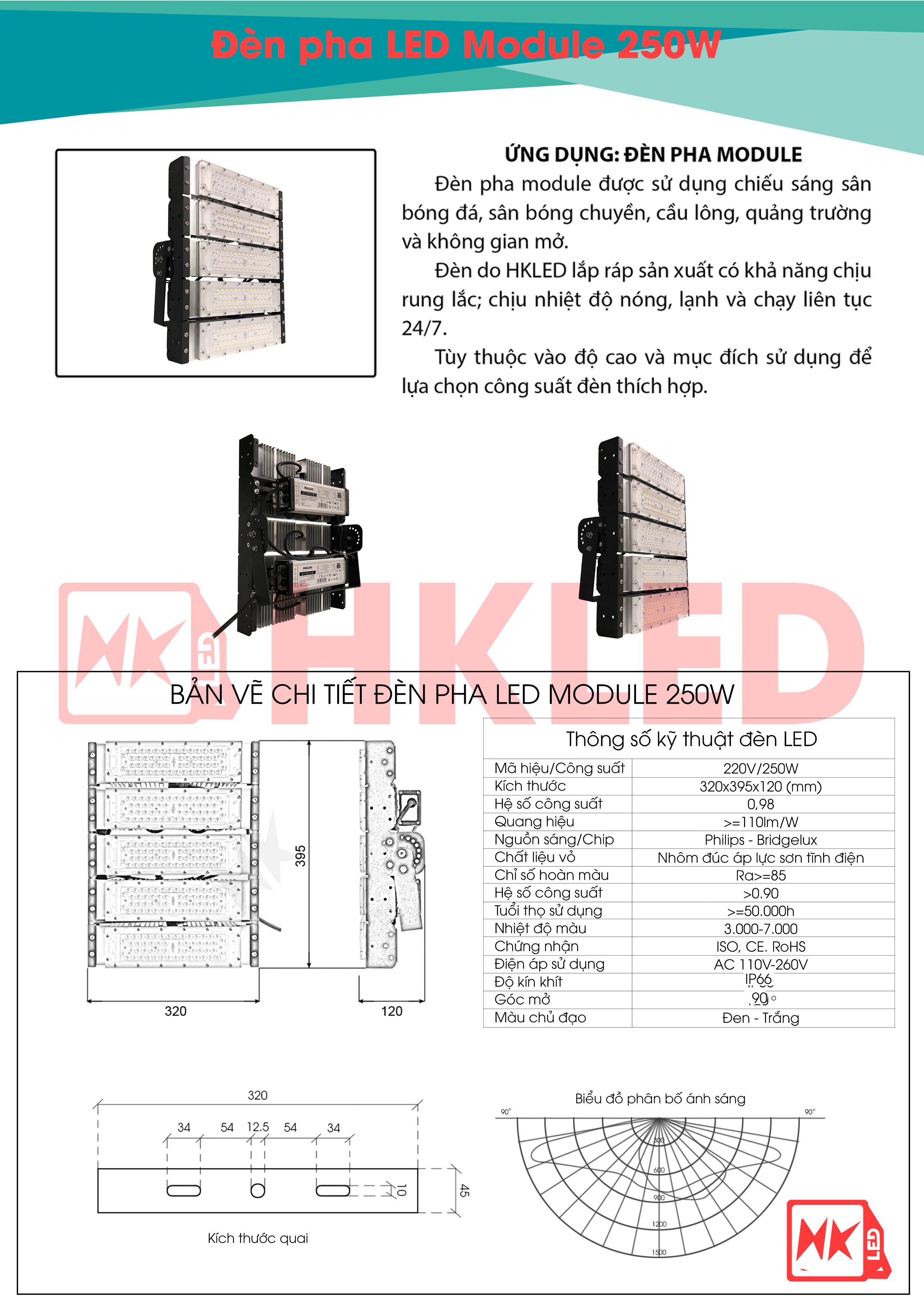 HKLED - Đèn pha LED Module OEM Philips 250W - DPMPL250