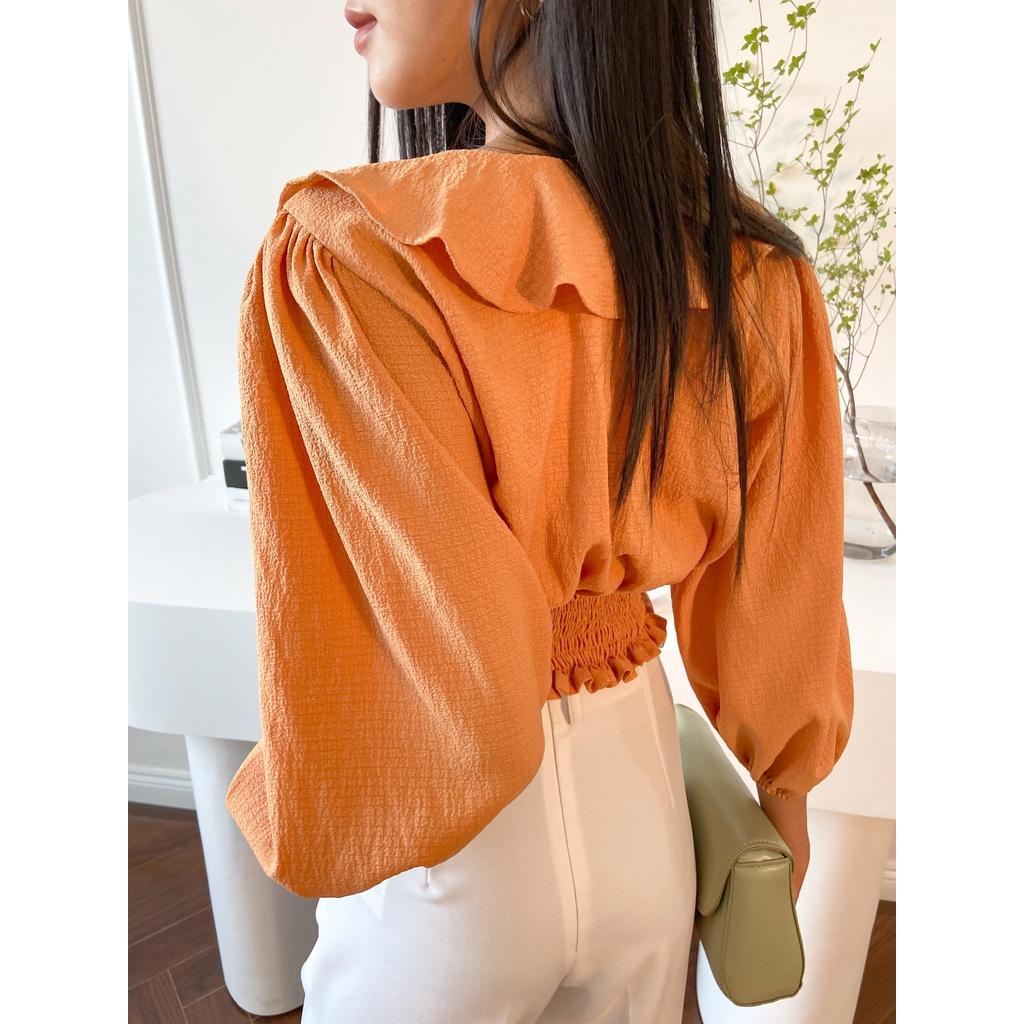 Áo Kiểu Cổ Bèo Màu Xanh EDINI - A1301