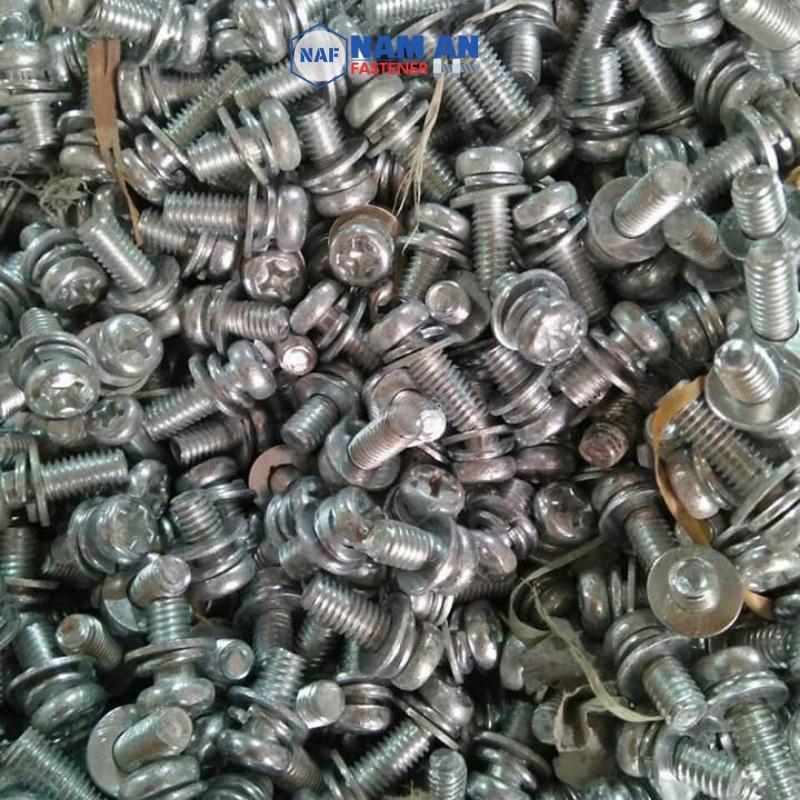 100 con Vít lồng phẳng vênh Inox 304 M5x10, M5x12 mm, ốc vít inox, vít liền phẳng vênh Inox 304