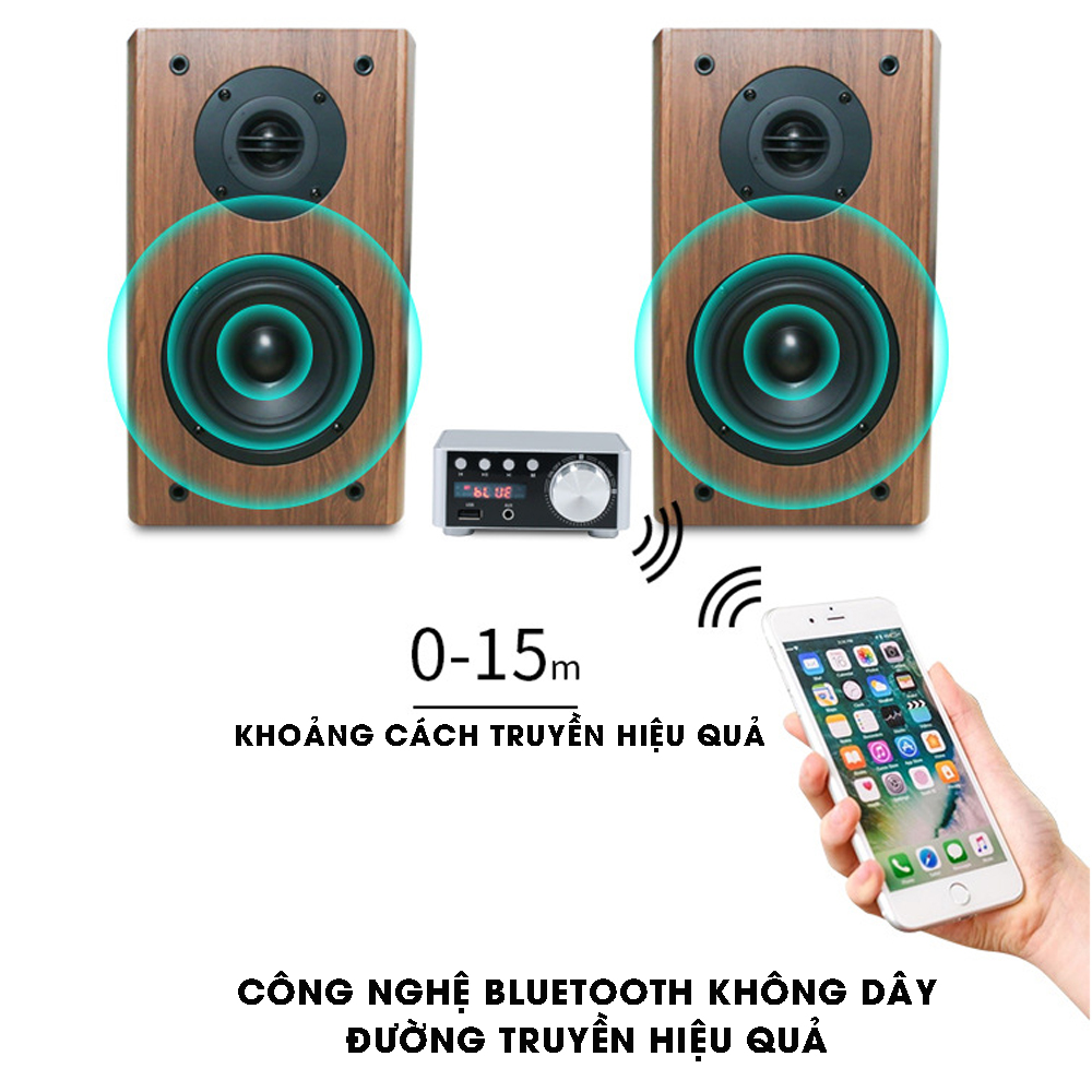 Amply Hifi Mini Bluetooth 5.0, tích hợp khe cắm thẻ nhớ, USB, AUX 3.5mm hỗ trợ đầy đủ định dạng âm thanh, kèm adapter củ sạc, dây loa MIHOCO BT5.0-Hàng chính hãng