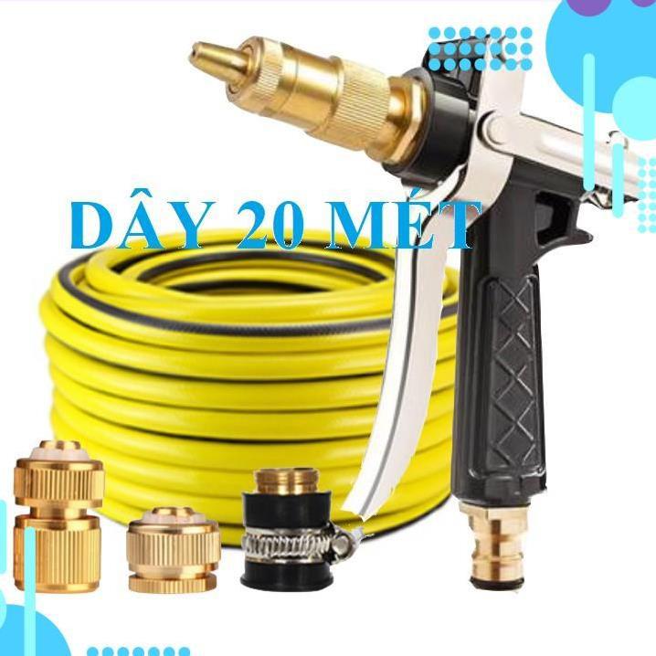 Bộ dây vòi xịt nước rửa xe, tưới cây . tăng áp 3 lần, loại 20m 206236 đầu đồng, cút đồng