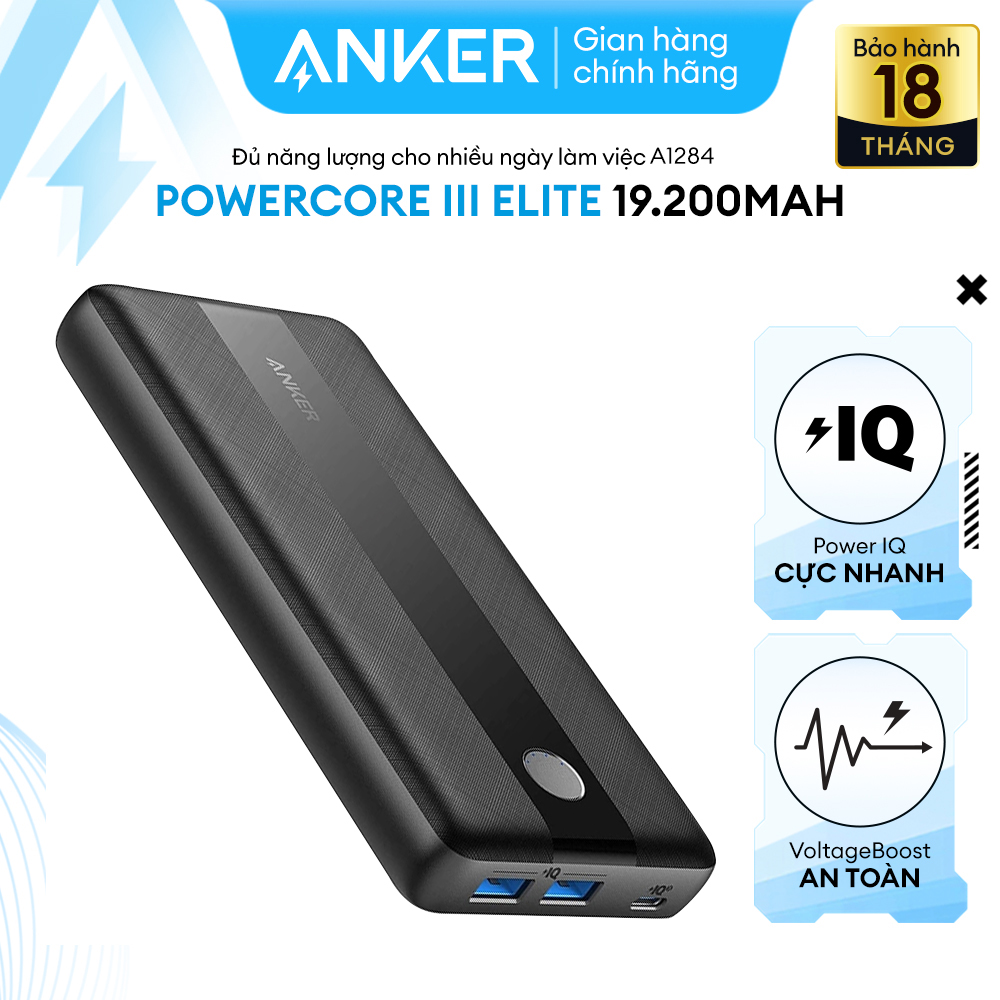 Pin sạc dự phòng ANKER PowerCore III Elite dung lượng 19200mAh với công nghệ PQI 3.0, hỗ trợ sạc 60W - A1284