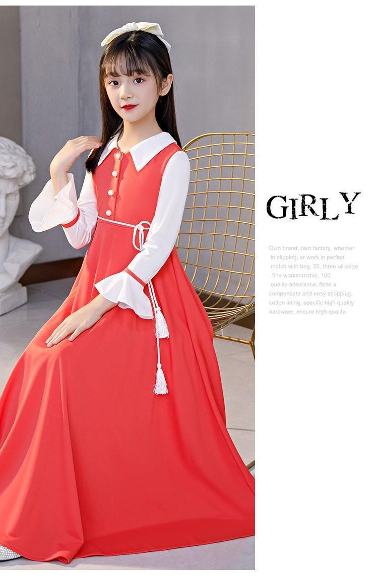 SHUANGYAN Mùa xuân trang phục cô gái váy dài tay áo công chúa váy trung bình lớn trẻ em trang phục tây dài váy lưới cô gái nhỏ
